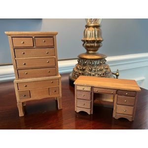 Vintage Wood Dollhouse Highboy Dresser and Desk Set Shackman 1:12 Scale